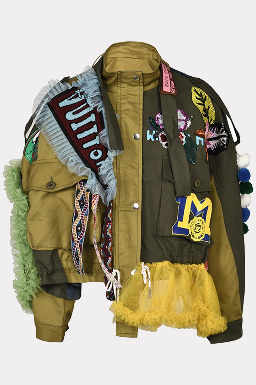 "Vuitton" Patchwork Zip Up Dropped Shoulder Jacket